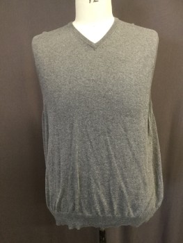 IZOD, Gray, Wool, Cotton, Heathered, Mens V. Neck Sweater Vest, Blend of Cotton Wool and Synthetic