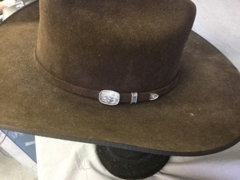 PANHANDLE COLLECTION, Dk Brown, Wool, Solid, Silver Longhorn Filigred Mini Belt Buckle Hat Band