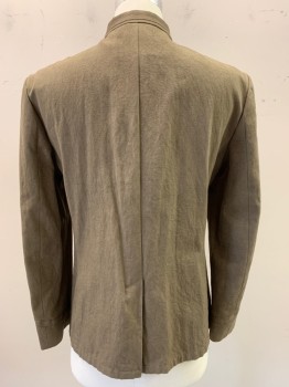 JOHN VARVATOS, Khaki Brown, Cotton, Mandarin Collar, Single Breasted, Button Front