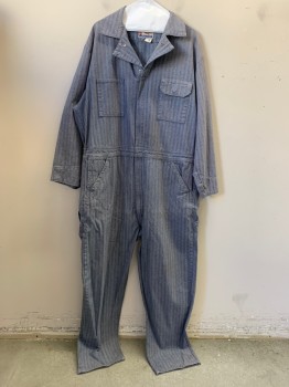 N/L, Lt Blue, Off White, Cotton, Herringbone, Long Sleeves, Snap Front, Collar Attached, 6+ Pockets *Mended Tear Down Center Back and Small Holes in Seat of Pant*