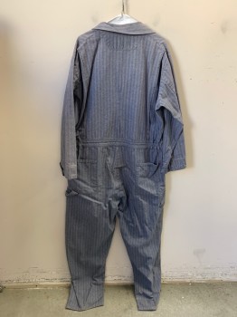 N/L, Lt Blue, Off White, Cotton, Herringbone, Long Sleeves, Snap Front, Collar Attached, 6+ Pockets *Mended Tear Down Center Back and Small Holes in Seat of Pant*