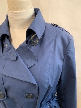 CITY CHIC, French Blue, Cotton, Nylon, Solid, Double Breasted, Collar Attached, Belted Neck, Epaulets, 2 Pockets, Tab Button Cuff, Storm Flap Front, *Shoulder Burn*