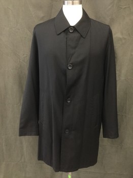 BARNEYS NY, Black, Nylon, Cotton, Solid, Single Breasted, Collar Attached, Long Sleeves, 2 Pockets