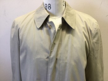 LONDON FOG, Khaki Brown, Cotton, Polyester, Solid, Single Breasted, Collar Attached, 2 Pockets, Removable Liner, 2PC
