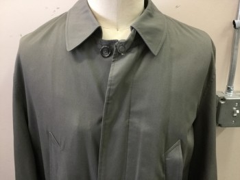 LONDON FOG, Dk Gray, Cotton, Polyester, Solid, Single Breasted, Collar Attached,