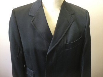 PAUOL SMITH, Black, Polyamide, Cotton, Solid, Collar Attached, Notched Lapel, Single Breasted, Button Front, 4 Pockets,