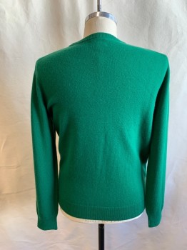 Mens, Pullover Sweater, J. CREW, Shamrock Green, Cashmere, Solid, M, Ribbed Knit Crew Neck, Long Sleeves, Ribbed Knit Waistband/Cuff