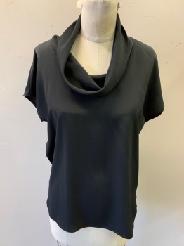 Womens, Top, AMIS, Black, Polyester, Solid, M, Sleeveless, Cowl, Side Vents, Satin
