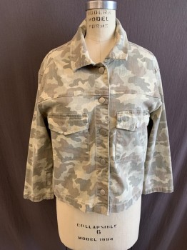 Mens, Casual Jacket, WOOLRICH, Beige, Olive Green, Brown, Cotton, Camouflage, M, Collar Attached, Snap Front, Long Sleeves, 2 Flap Chest Pockets