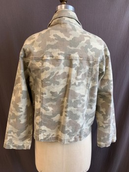 Mens, Casual Jacket, WOOLRICH, Beige, Olive Green, Brown, Cotton, Camouflage, M, Collar Attached, Snap Front, Long Sleeves, 2 Flap Chest Pockets