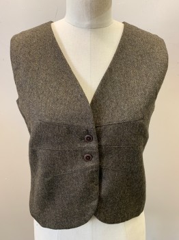 Womens, Vest, PROPOGANDA, Multi-color, Wool, Acetate, Tweed, M, Button Front, 2 Buttons,  2 Snaps, Whisker Darts