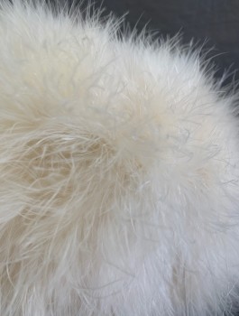 Womens, Hat, N/L, Cream, Feathers, Solid, Pillbox Shape Covered in Ostrich Feathers,
