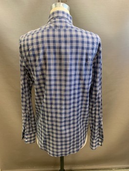 RAG & BONE , Navy Blue, White, Red, Cotton, Plaid, Collar Attached, Button Front, Long Sleeves