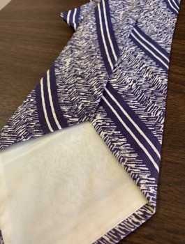 Mens, Tie, N/L, Navy Blue, Off White, Silk, Stripes - Diagonal , Abstract , 3 3/4" Wide at Base, Four in Hand