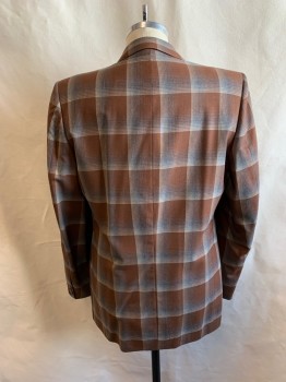 Mens, Blazer/Sport Co, CLINT FASHIONS, Brown, Multi-color, Wool, Plaid, 42 L, Single Breasted, 2 Buttons, Notched Lapel, 3 Pockets, 2 Button Cuffs