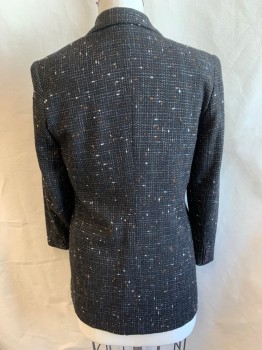 Womens, Blazer, LESLIE FAY, Black, White, Brown, Polyester, Rayon, Grid , B:36, Single Breasted, Wide Notched Lapel, 1 Button, 2 Pockets