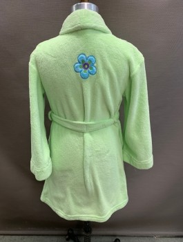 Childrens, Robe, XHILIRATION, Lime Green, Baby Blue, Pink, Purple, Polyester, Floral, S, with Belt, Plush, L/S, 2 Waist Patch Pockets, Pink, Purple, & & Baby Blue Flowers