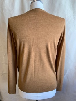 UNIQLO, Brown, Wool, Solid, Crew Neck, Long Sleeves, Ribbed Knit Cuff/Waistband