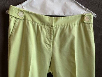Womens, Capri Pants, ANN TAYLOR, Lime Green, Cotton, Polyester, Solid, 4P, Zip Fly, 2 Pockets, Button Tabs at Side Waist