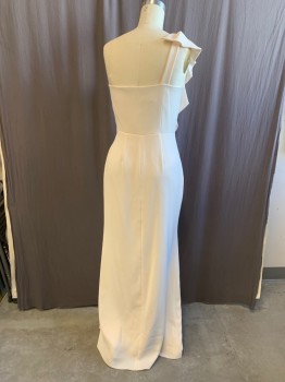 LAUNDRY, White, Polyester, Solid, One Shoulder with Ruffle Panel, Sweetheart Neck, Side Zip, Off Center, Floor Length Hem