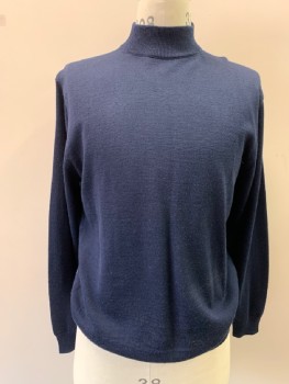 LINEA UOMO, Navy Blue, Wool, Solid, Moc-neck, L/S,