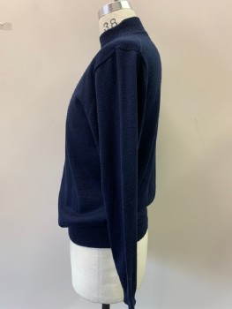 LINEA UOMO, Navy Blue, Wool, Solid, Moc-neck, L/S,