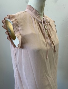 H&M, Dusty Rose Pink, Polyester, Solid, Dots, Chiffon with Self Dot Texture, Self Accordion Pleated Ruffle at Cap Sleeve/Arm Hole and Neck, Keyhole at Neck with Self Ties