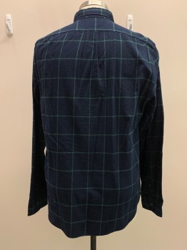 J CREW, Navy Blue, Green, Wool, Grid , L/S, Button Front, Collar Attached, Chest Pocket