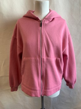 Childrens, Sweater, ZARA, Pink, Cotton, Polyester, 13/14, Hooded, Zip Front, Long Sleeves, 2 Pockets