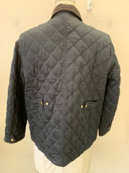Womens, Casual Jacket, J CREW, Black, Faded Black, Cotton, XL, Zip and Snap Front, Corduroy Collar, Quilted, Elaborate Front Pockets, Gold Hardware, Back Waist Snap Adjustable Tabs