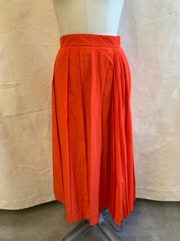 SPORT MAX, Red-Orange, Poly/Cotton, Solid, A-line Skirt, Pleated Skirt, Smaller Pleats on Left Side, Zip Side