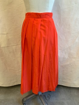 SPORT MAX, Red-Orange, Poly/Cotton, Solid, A-line Skirt, Pleated Skirt, Smaller Pleats on Left Side, Zip Side