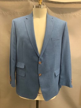 LAUREN RALPH LAUREN, French Blue, Polyester, Rayon, Heathered, Notched Lapel, Single Breasted, B.F., 2 Bttns, 4 Fauc Pockets, Elbow Patch