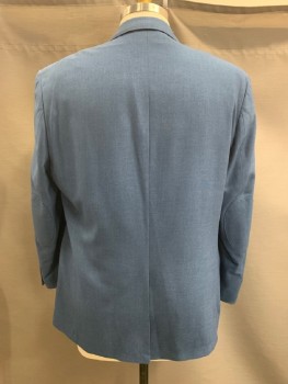 LAUREN RALPH LAUREN, French Blue, Polyester, Rayon, Heathered, Notched Lapel, Single Breasted, B.F., 2 Bttns, 4 Fauc Pockets, Elbow Patch