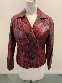 SOLO MODO, Red, Black, Polyurethane, Reptile/Snakeskin, Pleather, C.A., Zip Front, L/S