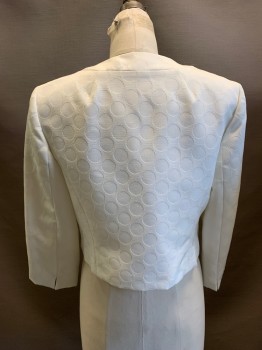 KASPER, White, Polyester, Solid, Circles, Round Neck, Open Front,