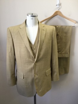 ANTONIO CARDINNI, Lt Brown, Wool, Silk, Solid, Single Breasted, Collar Attached, Notched Lapel, 3 Pockets, 2 Buttons, Hand Picked Collar/Lapel,