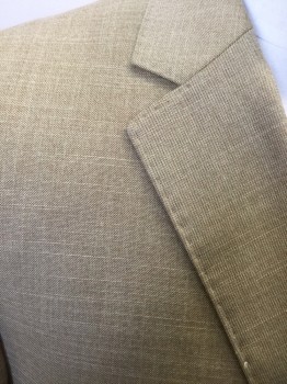 Mens, Suit, Jacket, ANTONIO CARDINNI, Lt Brown, Wool, Silk, Solid, 42R, Single Breasted, Collar Attached, Notched Lapel, 3 Pockets, 2 Buttons, Hand Picked Collar/Lapel,