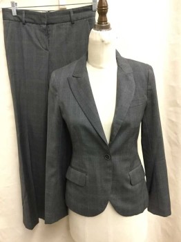 THEORY, Gray, White, Wool, Plaid-  Windowpane, Single Breasted, Collar Attached,  Peaked Lapel, 1 Button, 3 Pockets,