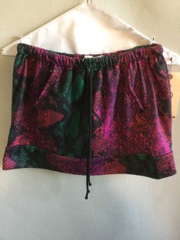 HOT & DELICIOUS, Black, Pink, Red, Gray, Polyester, Reptile/Snakeskin, Black W/red, Pink, Green Snake Print, Elastic & Black Cord D-String Waist, 2 Wedge Pockets Front, See Photo Attached,