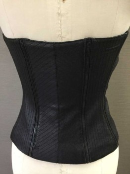 Womens, Sci-Fi/Fantasy Corset, IZZY , Black, Leather, 26B, Quilting Chevron Stripes On Leather, Zipper Details, Zip Front,