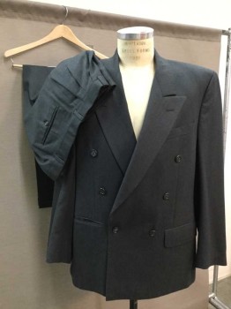 FOLIO By Kingsbridge, Gray, Wool, Polyester, Solid, Double Breasted, Peaked Lapel, 6 Buttons, Early 1990's