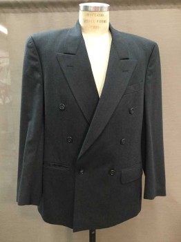 Mens, 1990s Vintage, Suit, Jacket, FOLIO By Kingsbridge, Gray, Wool, Polyester, Solid, 40R, Double Breasted, Peaked Lapel, 6 Buttons, Early 1990's