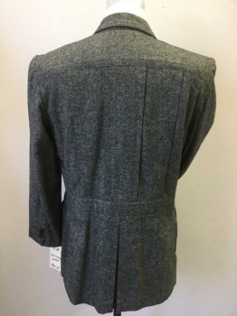 Mens, Blazer/Sport Co, MTO, Gray, Wool, Tweed, 40R, Single Breasted, 2 Buttons, Norfolk, 4 Pockets, Exaggerated Notched Lapel, Back Vents, Waistband, Insert, Box Pleat Back