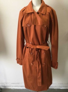 Womens, Coat, Trenchcoat, A NEW DAY, Burnt Orange, Cotton, Polyester, Solid, Medium, Double Breasted, Epaulets, Self Belt