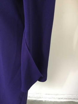 ELIE TAHARI, Aubergine Purple, Synthetic, Solid, Slight V-neck, CB Zipper, Bell Sleeves with Snap Slit, Darted Waist, Knee Length