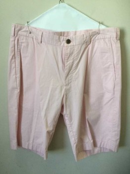 BROOKS BROTHERS, Lt Pink, Cotton, Solid, Flat Front, Belt Loops, 4 Pockets, Zip Fly