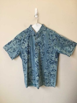 COOKE STREET, Lt Blue, Blue, Navy Blue, Cotton, Novelty Pattern, Collar Attached, Button Placket, 1 Pocket, Short Sleeves, Hawaiian