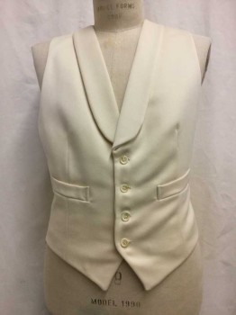 Mens, 1930s Vintage, Suit, Vest, NL, Cream, Wool, Solid, 37, Button Front, Shawl Lapel, 2 Pockets,