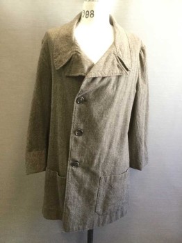 Mens, Jacket 1890s-1910s, MTO, Brown, Lt Brown, Wool, Glen Plaid, 40, Single Breasted, Collar Attached, Notched Lapel, 2 Pockets, Long,